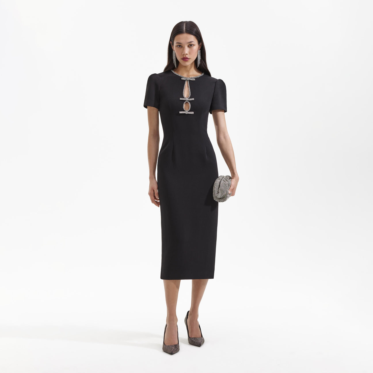 SP Crepe Diamanté Bow Midi Dress