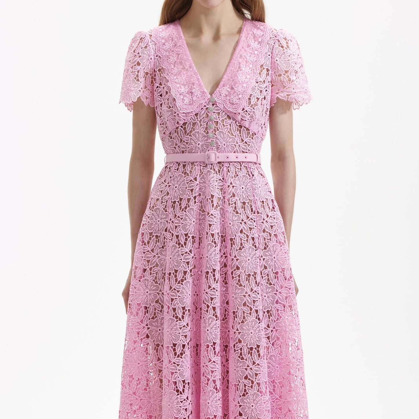 SP Pink Guipure Midi Dress