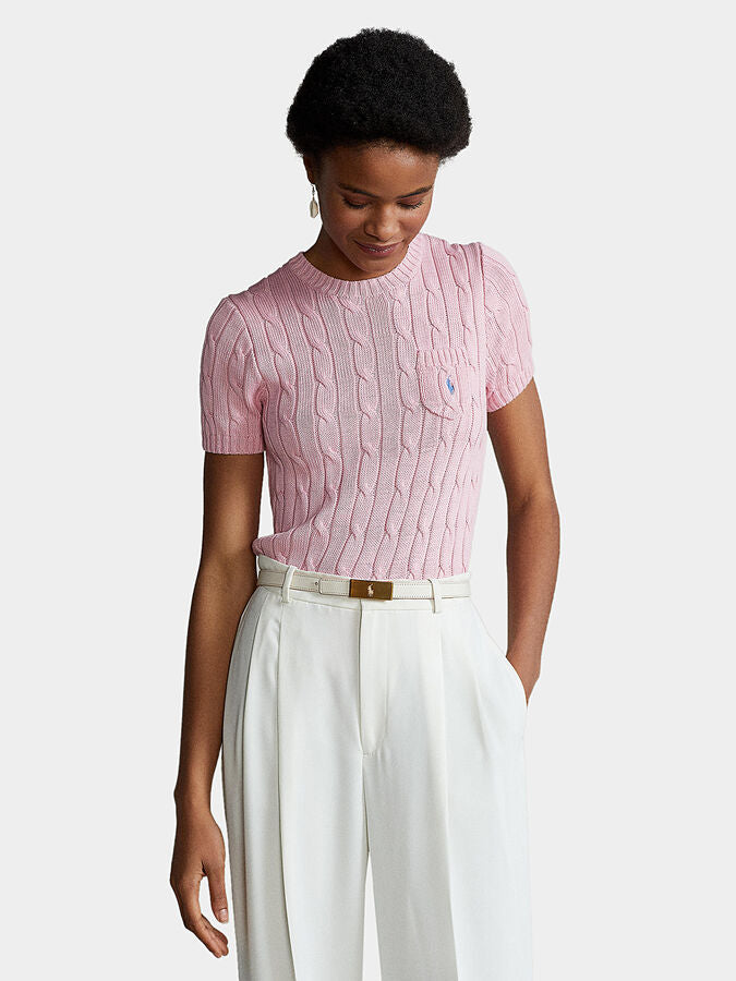 RL Cable Knit Cotton Short Sleeve Sweater