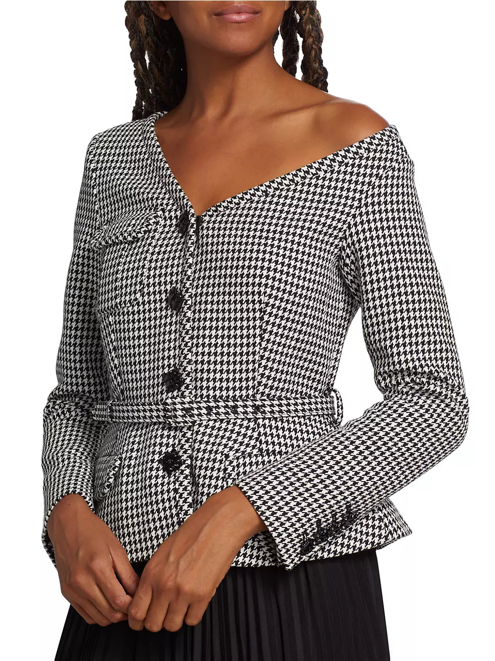 SP Houndstooth & Chiffon Midi Dress