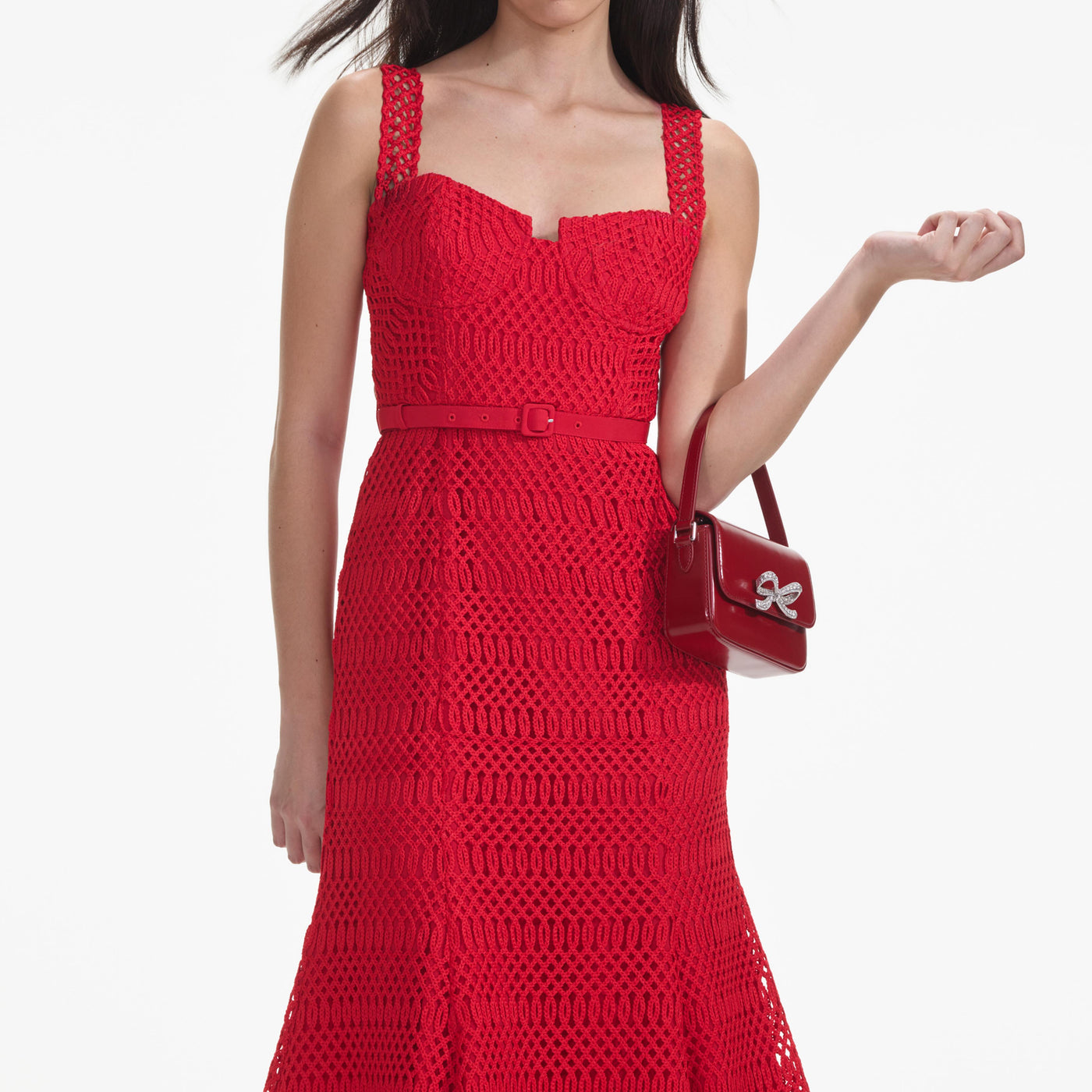 SP Red Lattice Lace Midi Dress