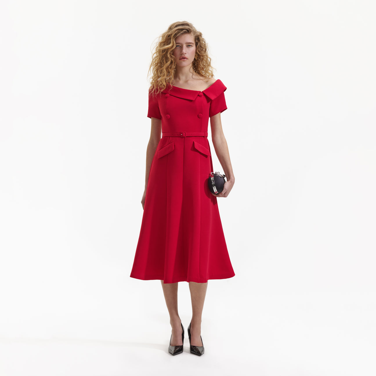 SP Red Tailored Crepe Midi Dress