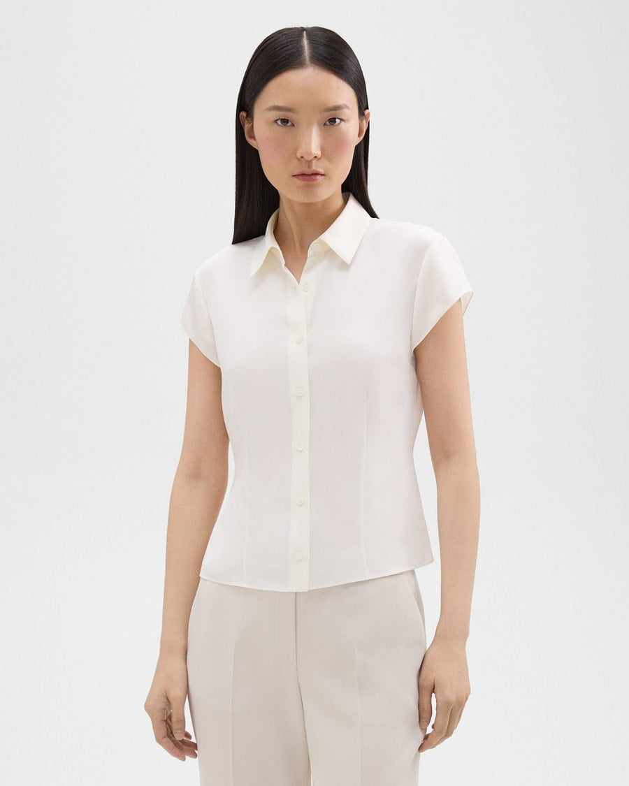 Thry Cap Sleeve Shirt in Silk Georgette