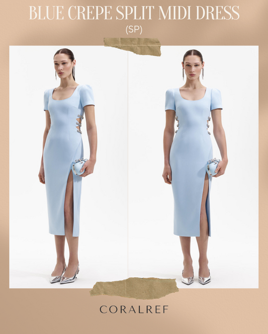 SP Blue Crepe Split Midi Dress