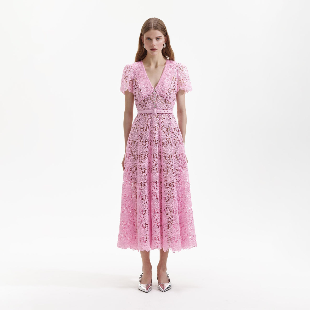 SP Pink Guipure Midi Dress