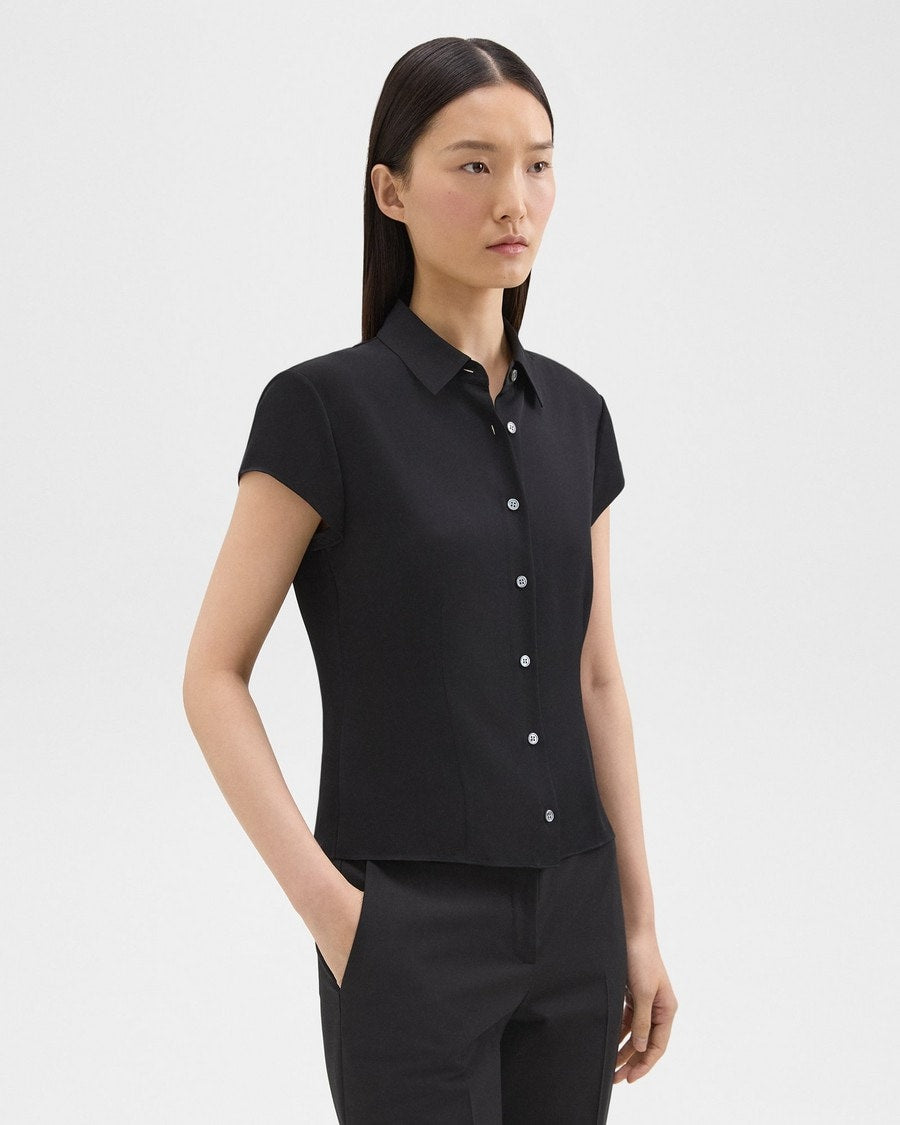 Thry Cap Sleeve Shirt in Silk Georgette