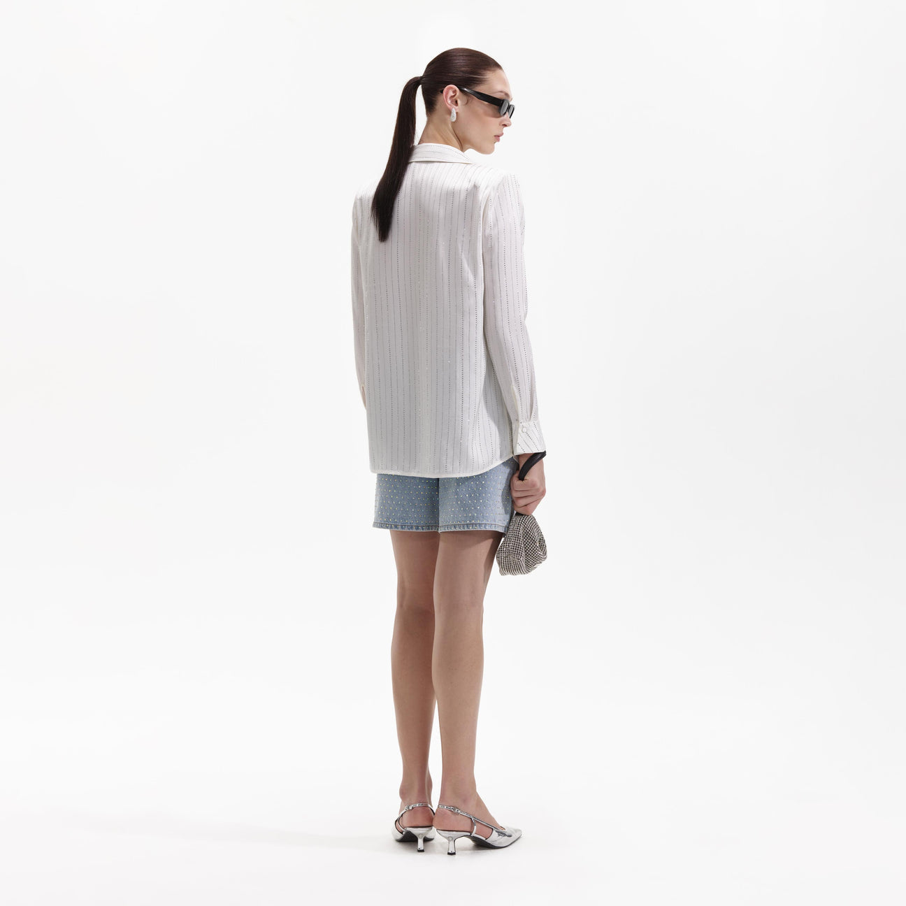 SP White Rhinestone Stripe Shirt