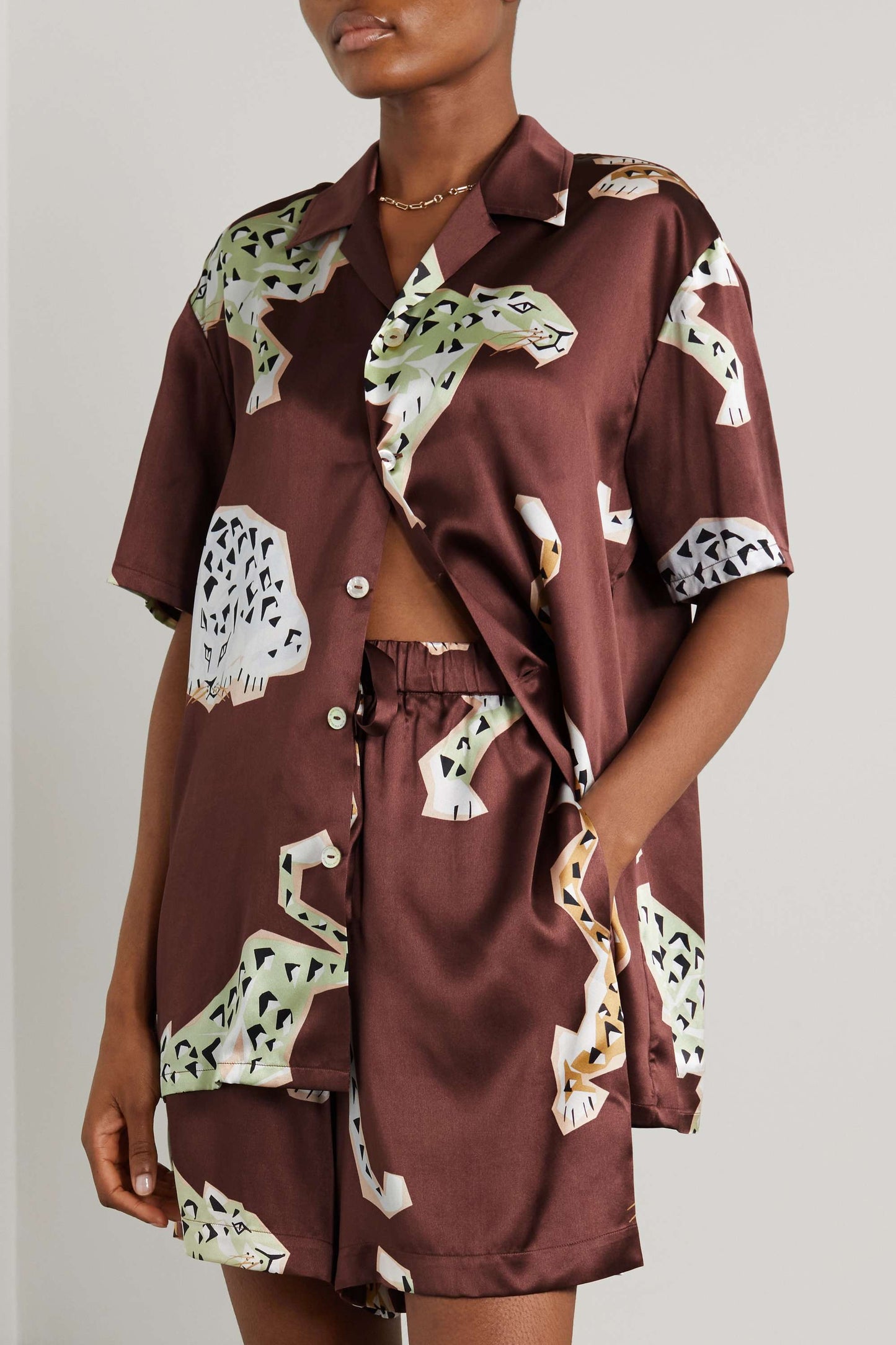OVH Emeli Luxo Leopard Silk Pajamas Set