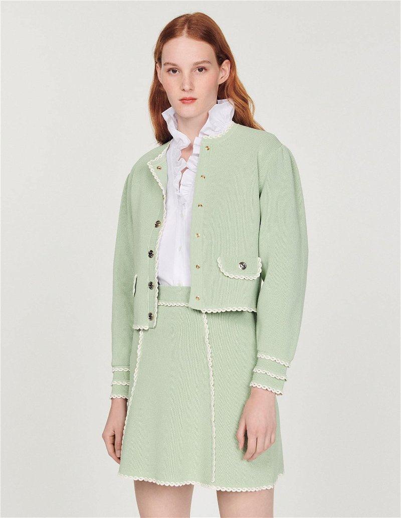 Sndr Knitted Cardigan & A Line Mini Skirt Set