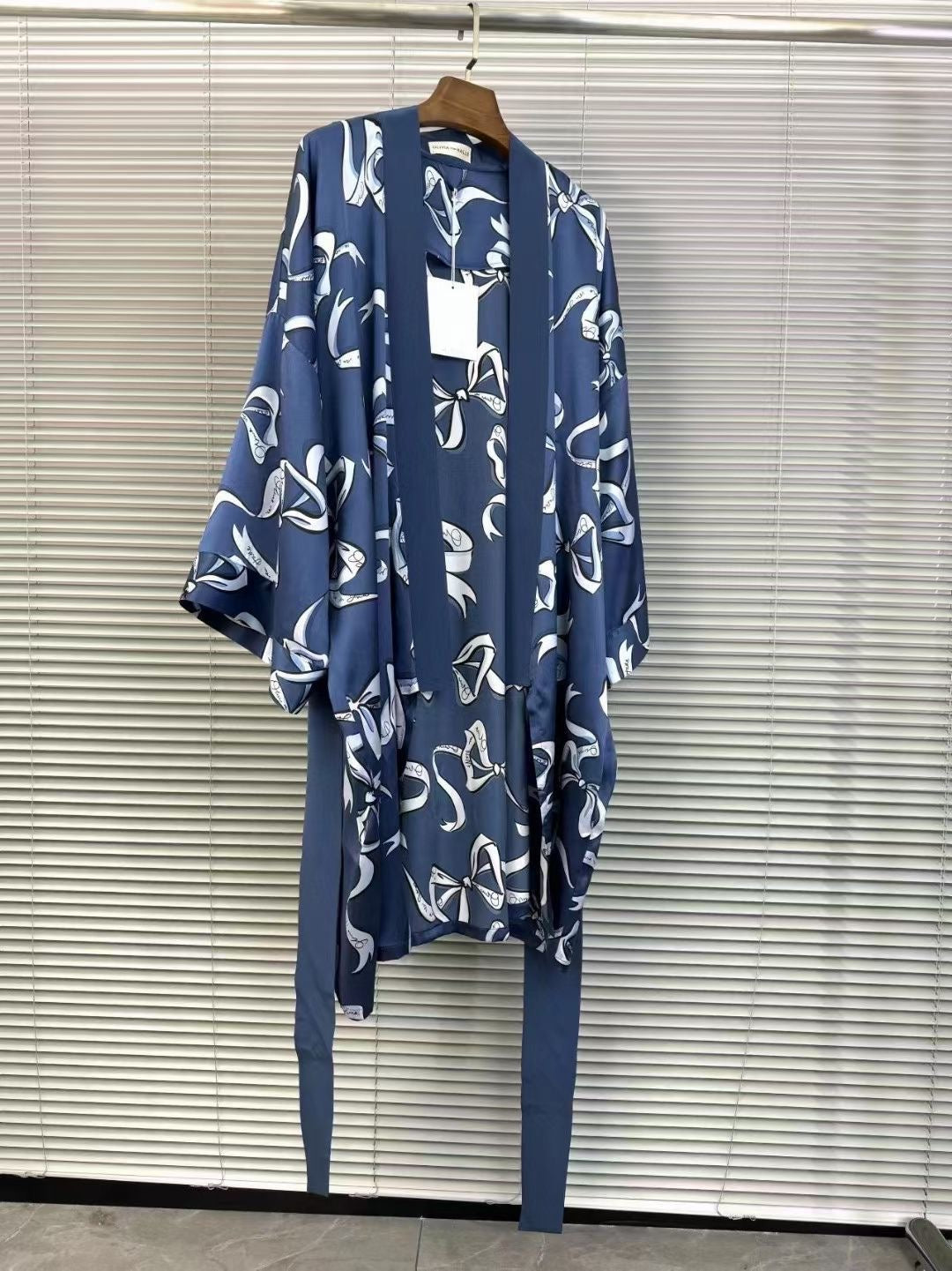 OVH Mimi Arran Blue Bow Silk Satin Robe