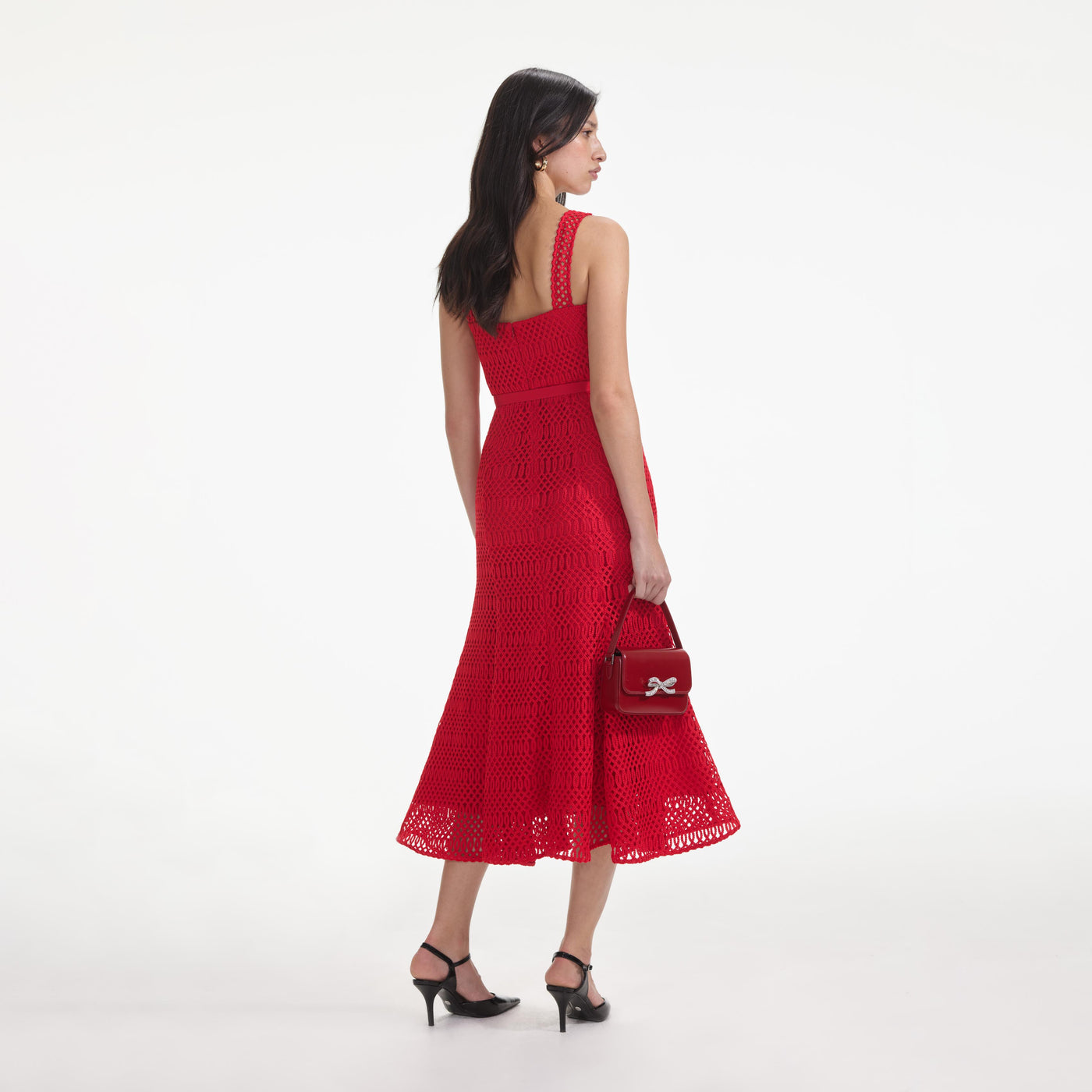 SP Red Lattice Lace Midi Dress