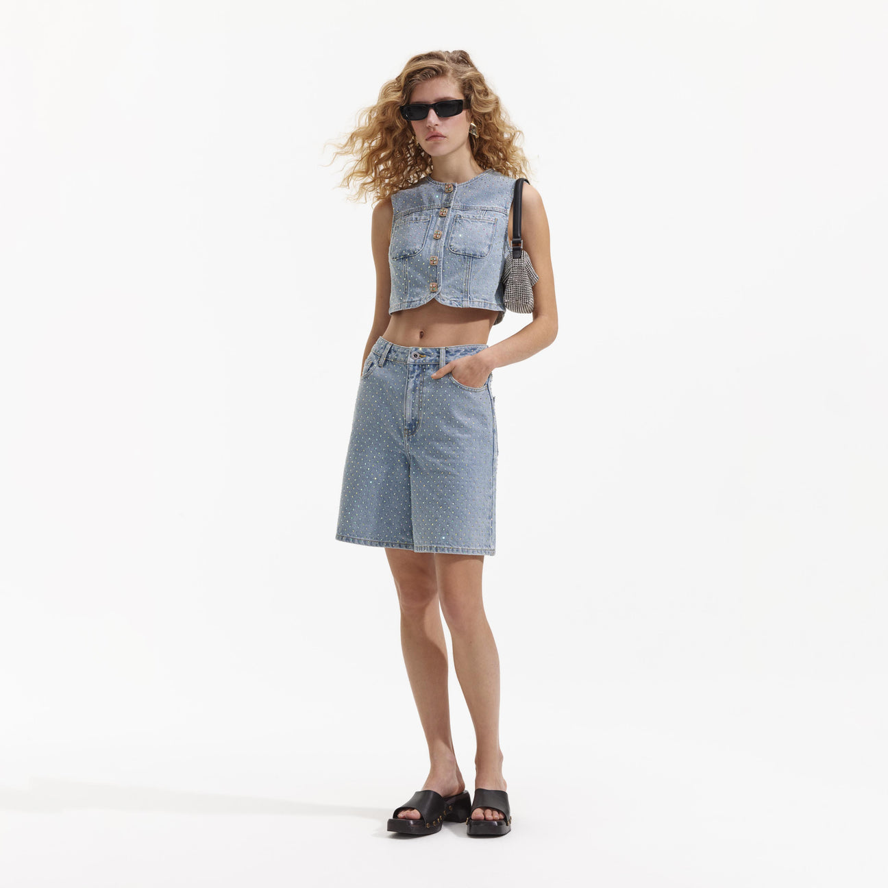 SP Rhinestone Denim Crop Top