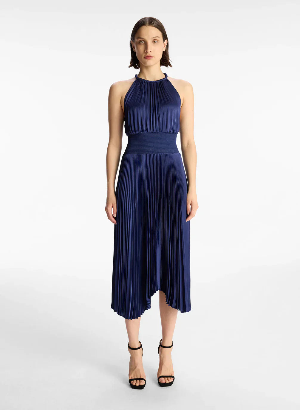 ALC Renzo II Satin Pleated Midi Dress