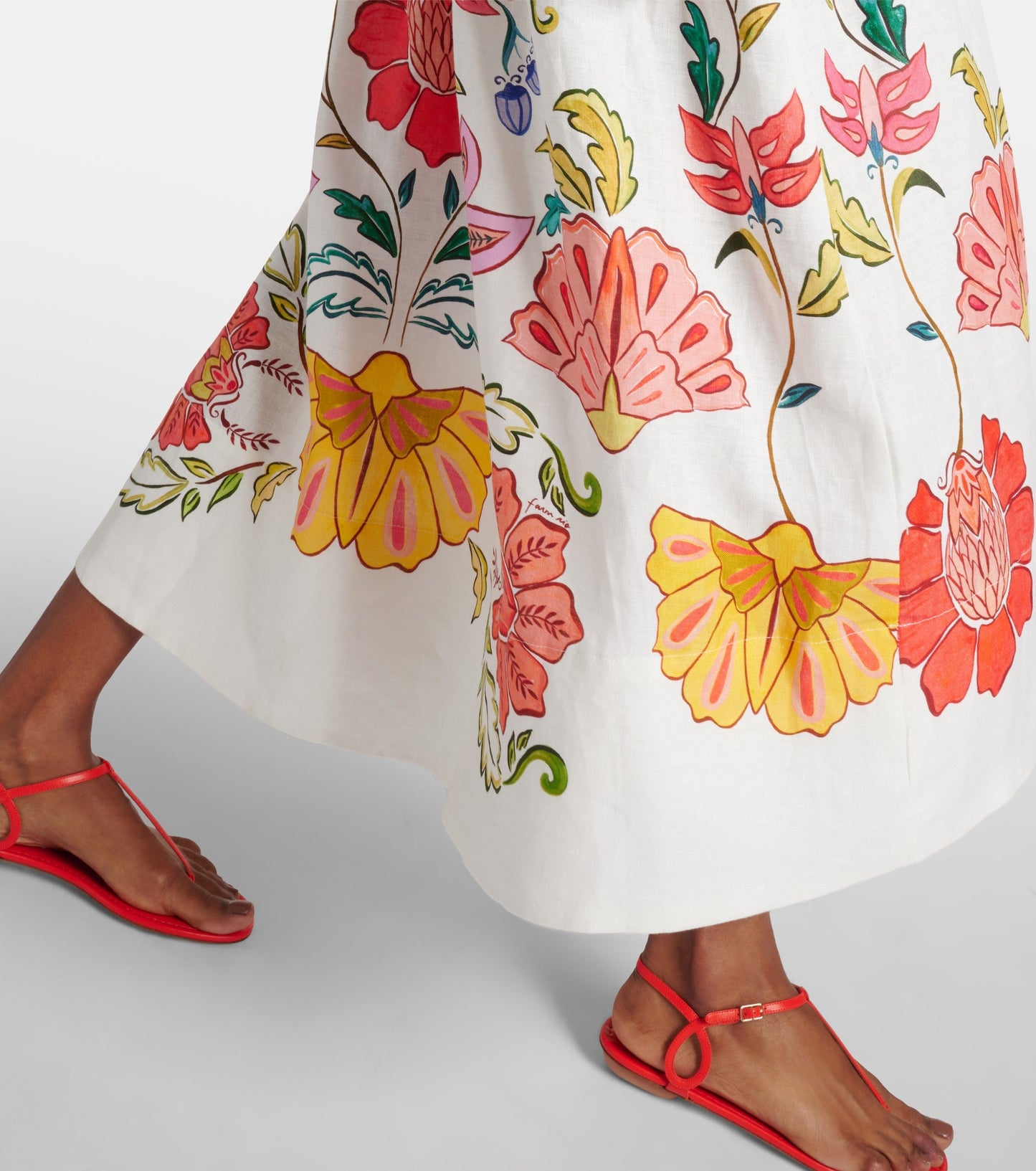 FR Insect Plunge Embellished Printed Linen Midi Dress