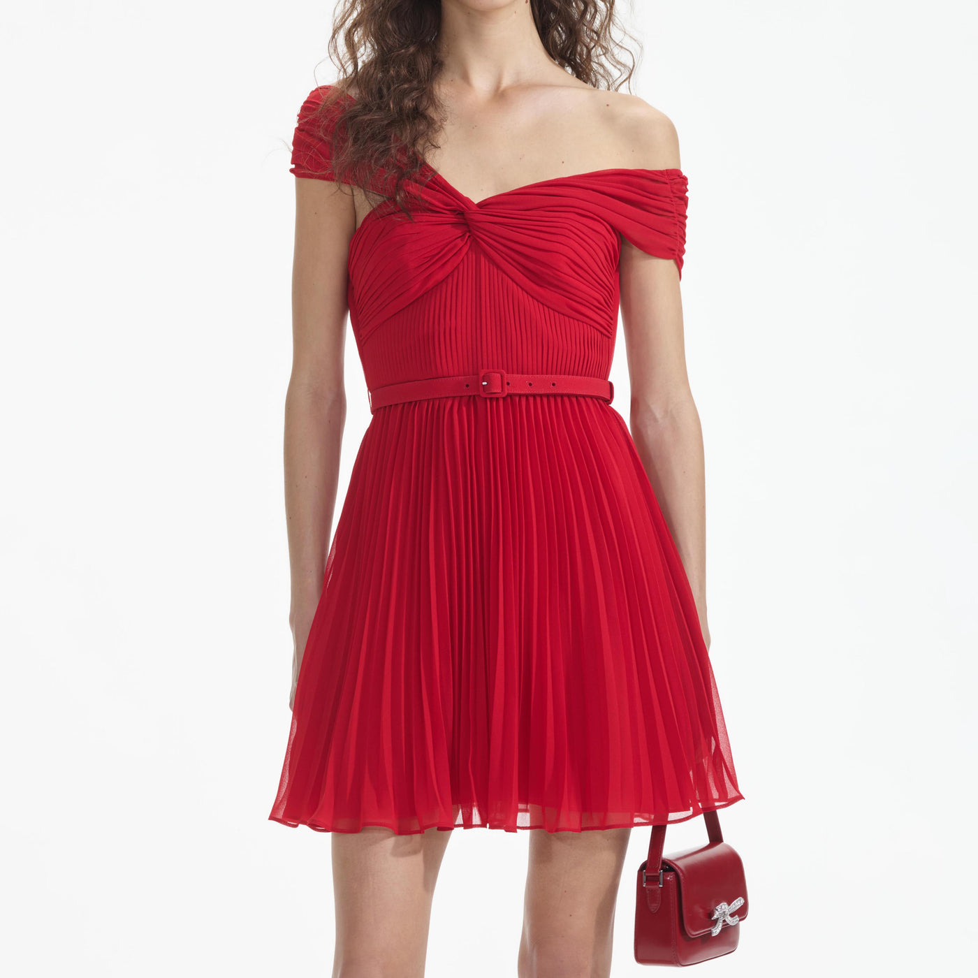 SP Red Off Shoulder Chiffon Mini Dress