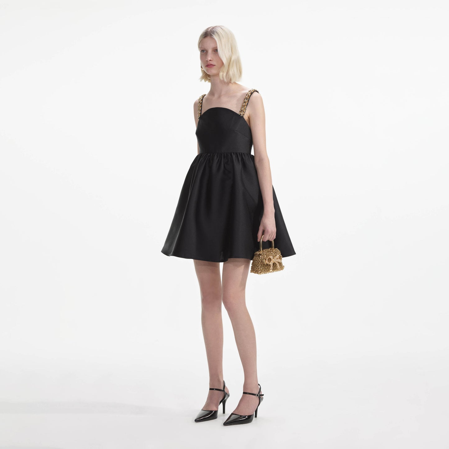 SP Black Taffeta Embellished Mini Dress