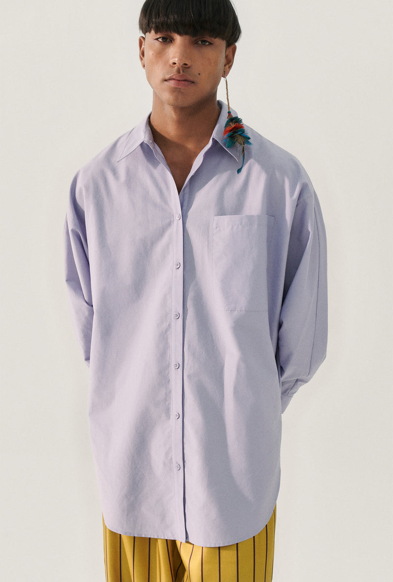 SL Cotton Round Silk Shirt in Lavender