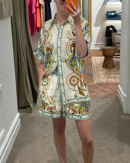 Alms Pinball Printed Linen Shirt & Shorts Set