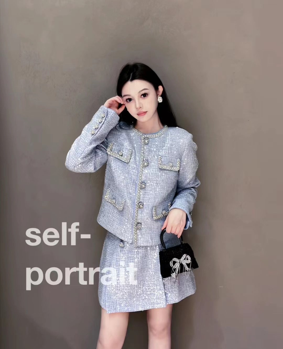 SP Blue Sequin Boucle Jacket & Mini Skirt Set