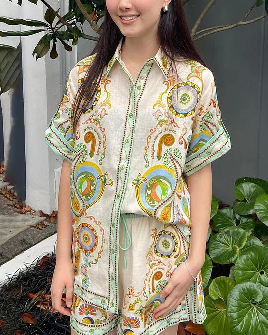 Alms Pinball Printed Linen Shirt & Shorts Set