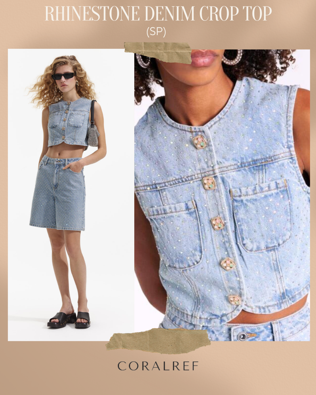 SP Rhinestone Denim Crop Top
