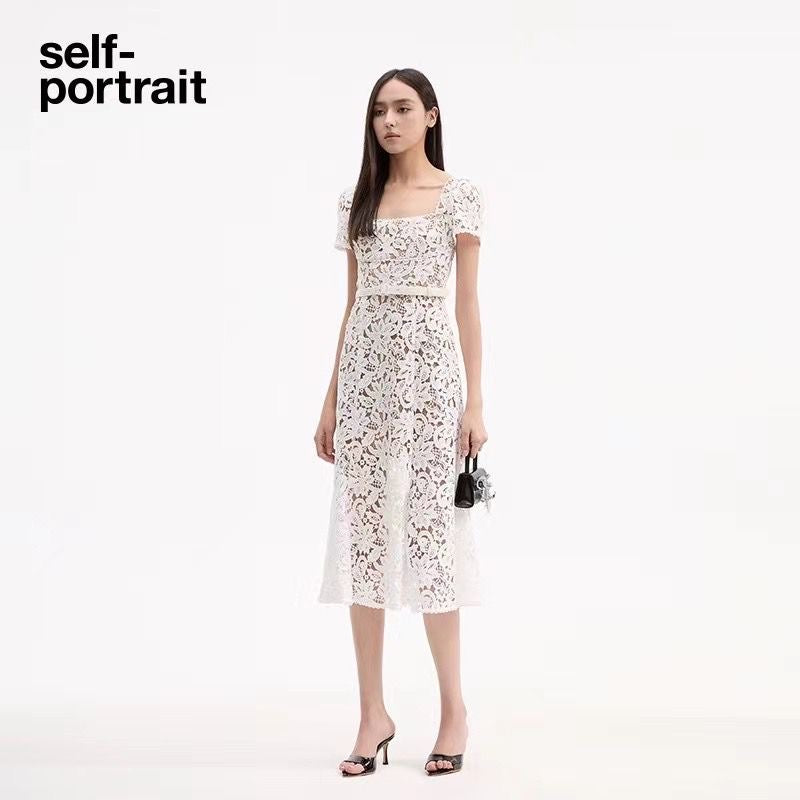 SP White Floral Lace Midi Dress