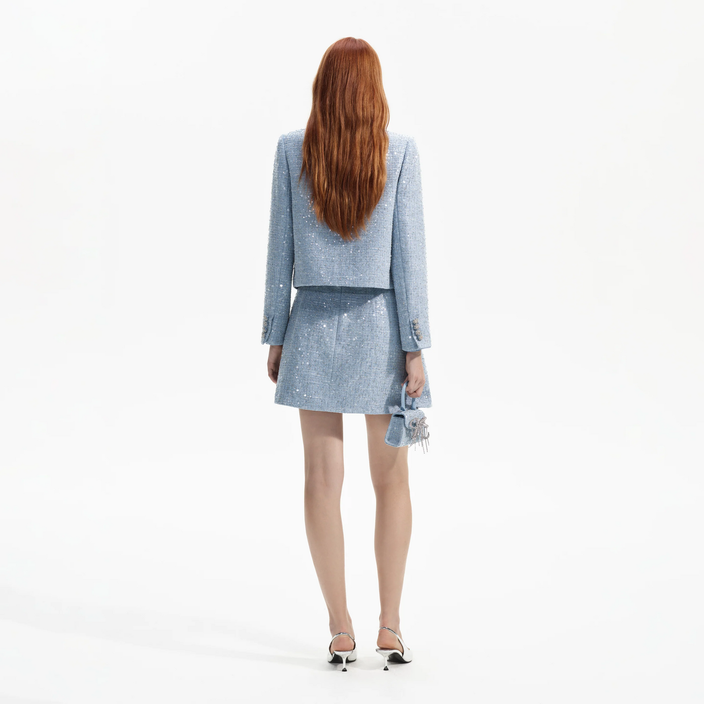 SP Blue Sequin Boucle Jacket & Mini Skirt Set