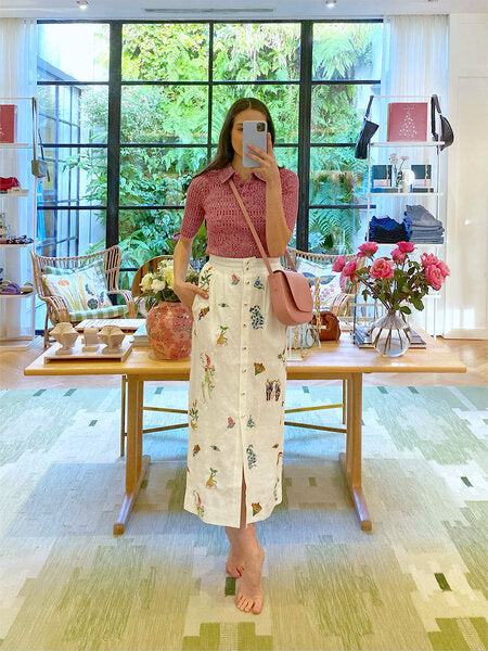 Alms Atticus Embroidered Shirt & Midi Skirt Set