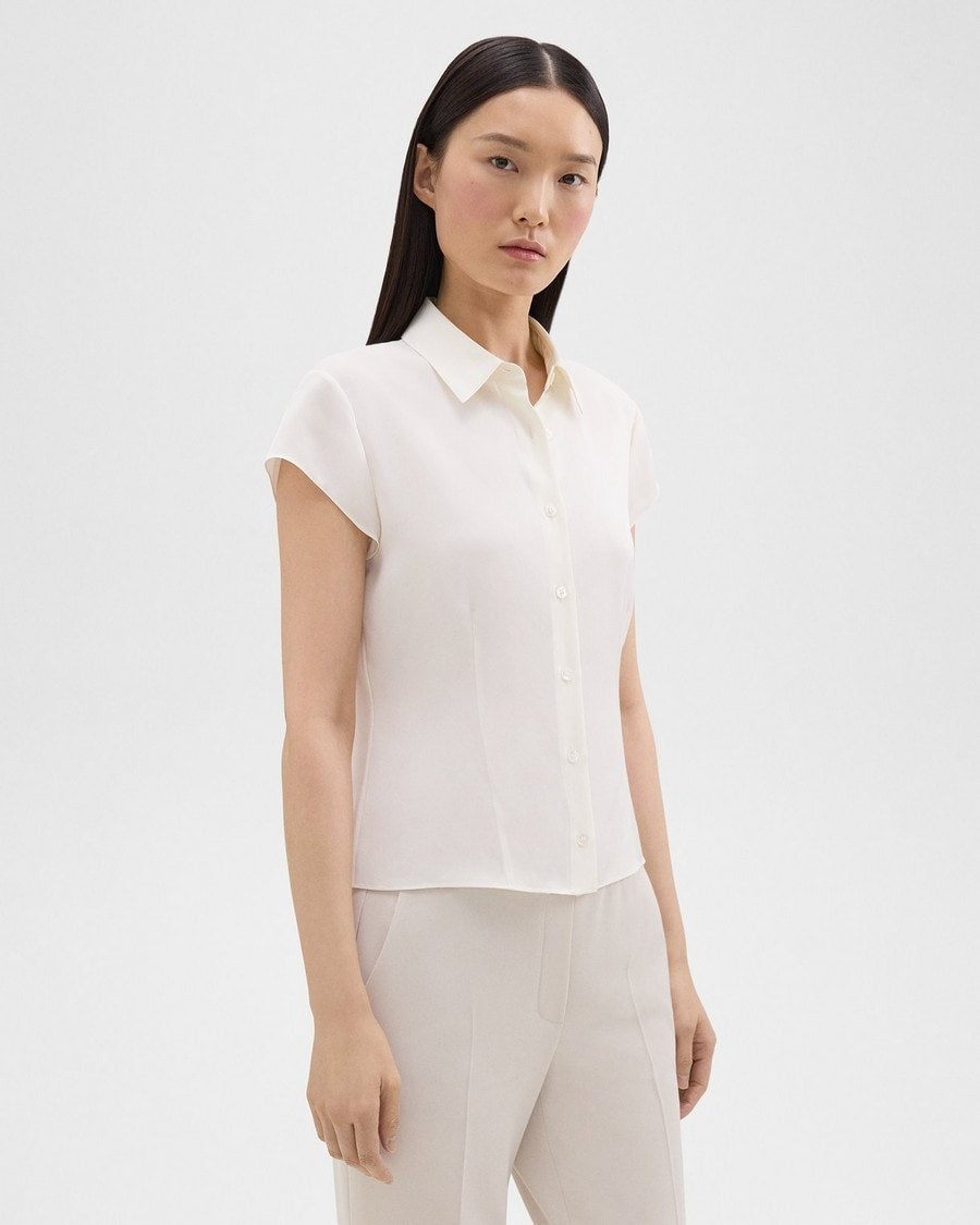Thry Cap Sleeve Shirt in Silk Georgette