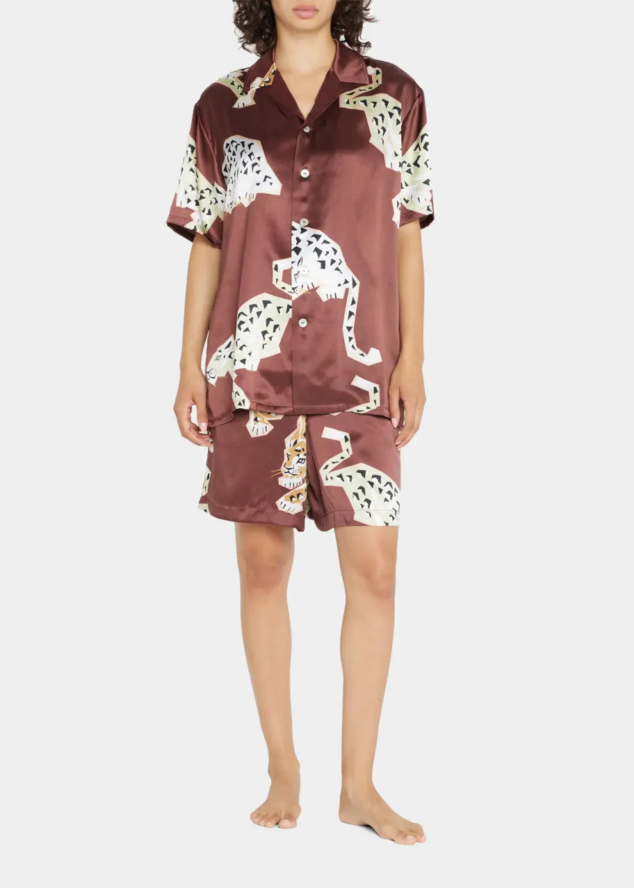 OVH Emeli Luxo Leopard Silk Pajamas Set