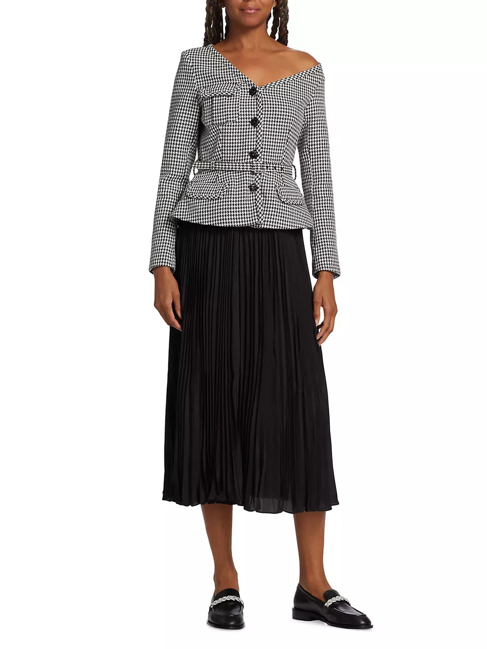 SP Houndstooth & Chiffon Midi Dress