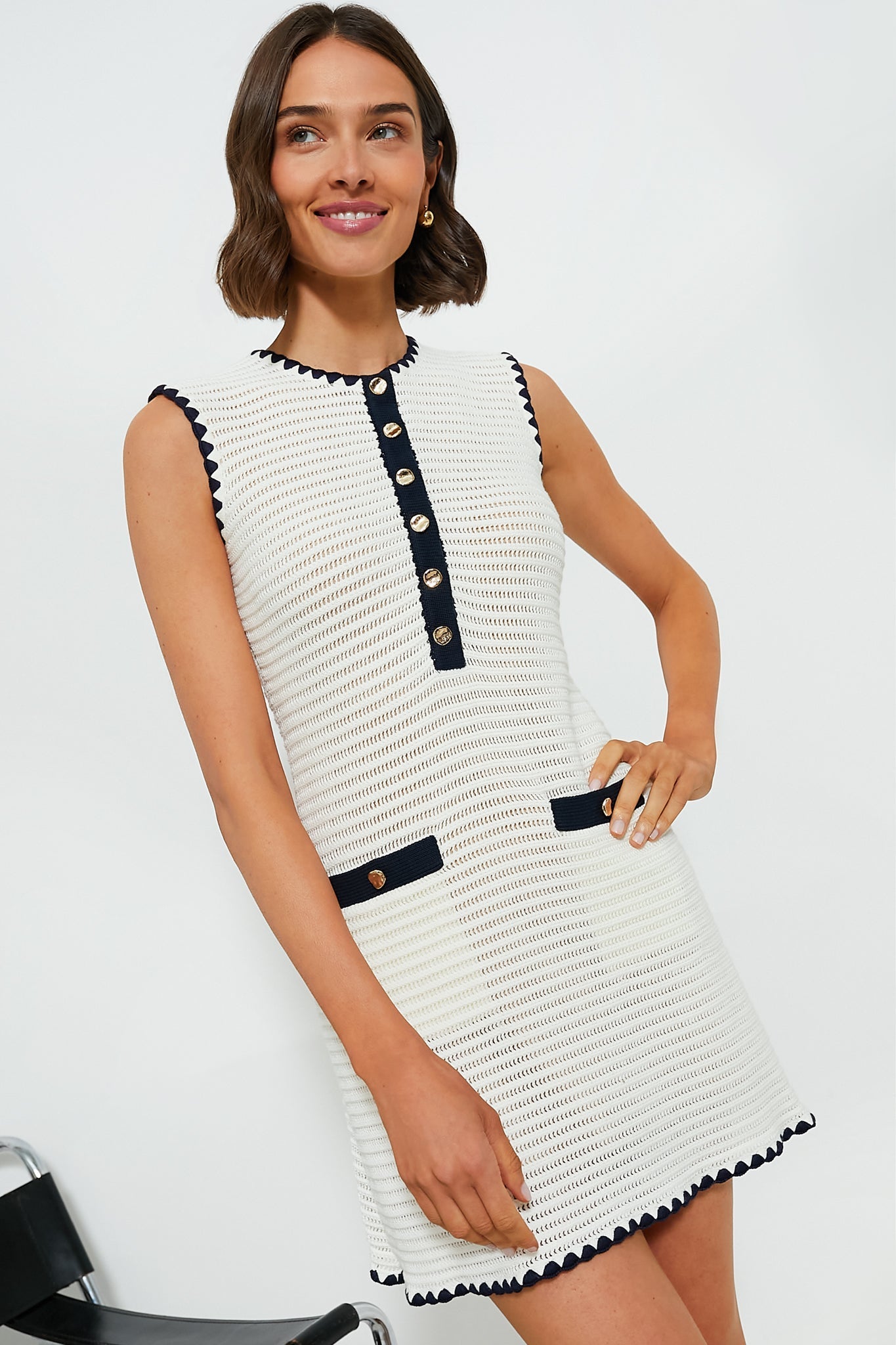 SP Cream Crochet Contrast Trim Mini Dress
