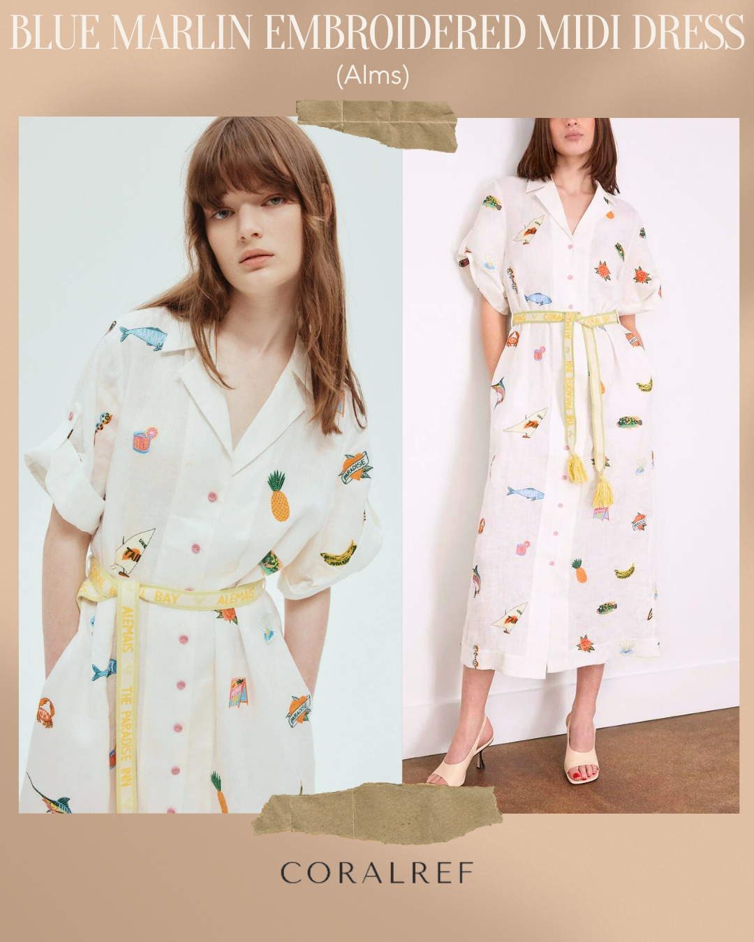 Alms Blue Marlin Embroidered Midi Dress