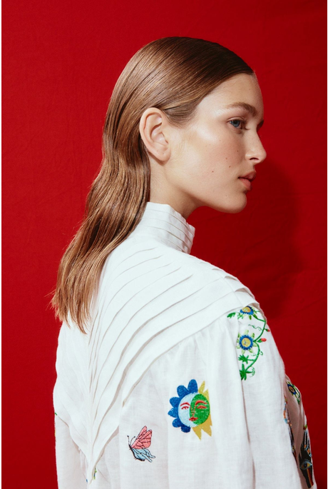 Alms Atticus Embroidered Shirt & Midi Skirt Set