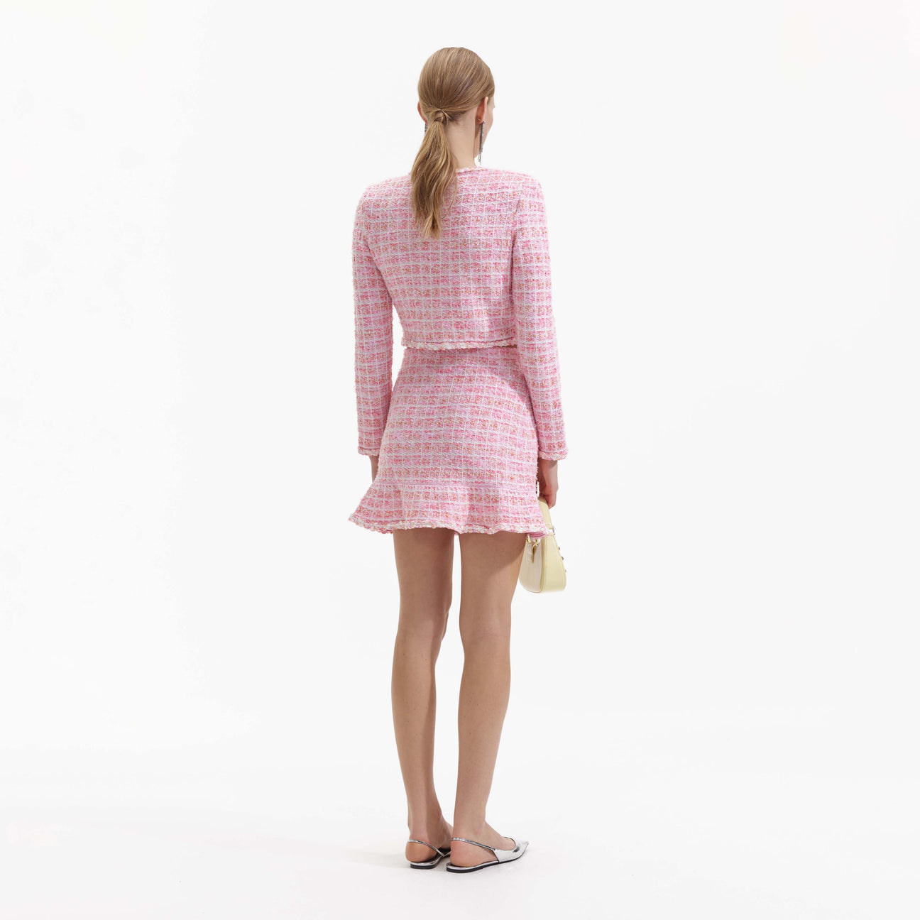 SP Pink Check Knit Cardigan & Mini Skirt Set