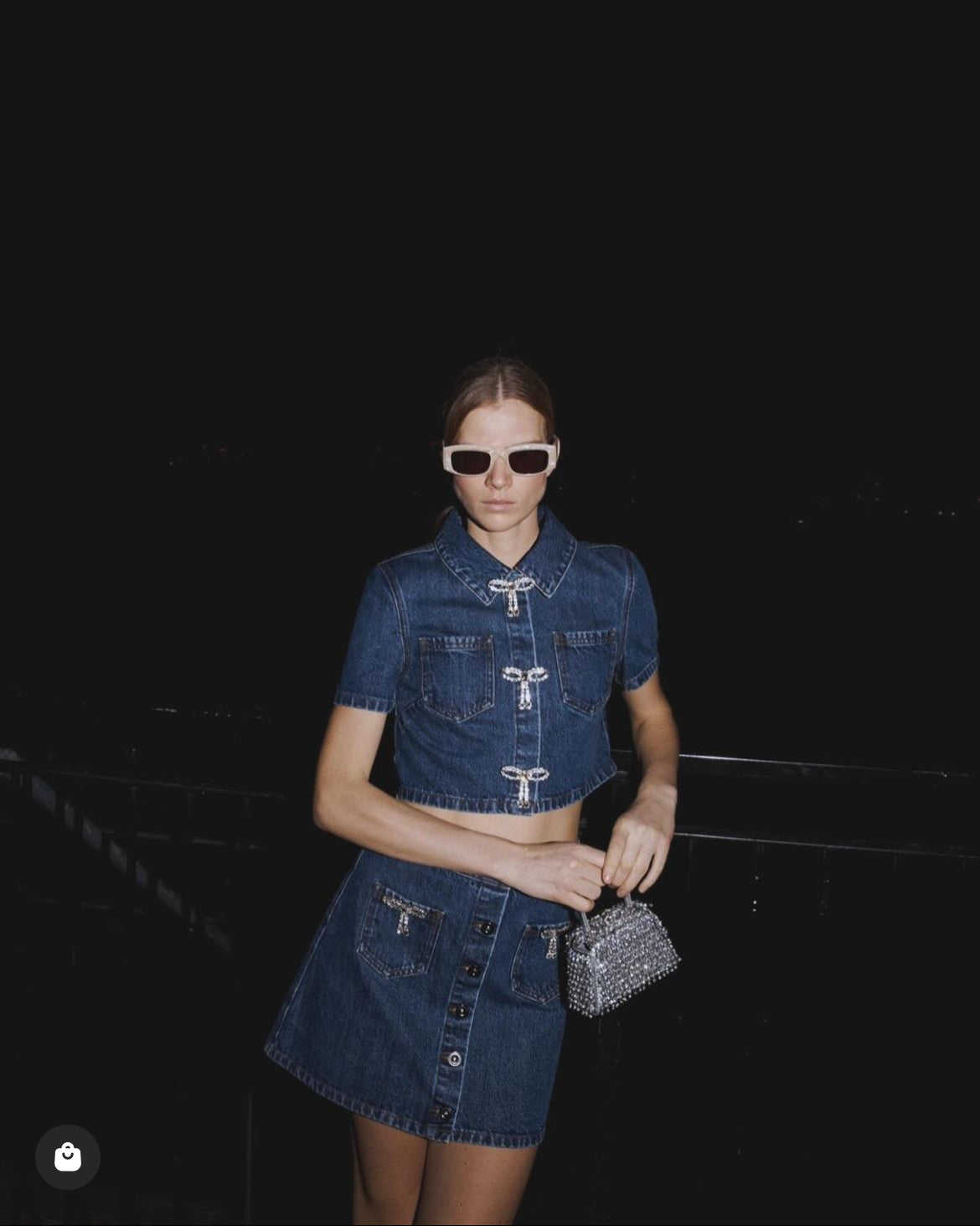 SP Diamanté Bow Denim Top & Mini Skirt Set
