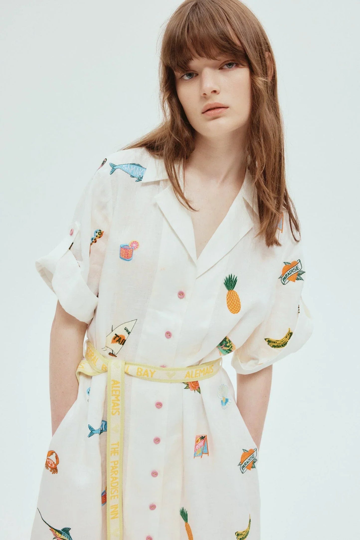 Alms Blue Marlin Embroidered Midi Dress