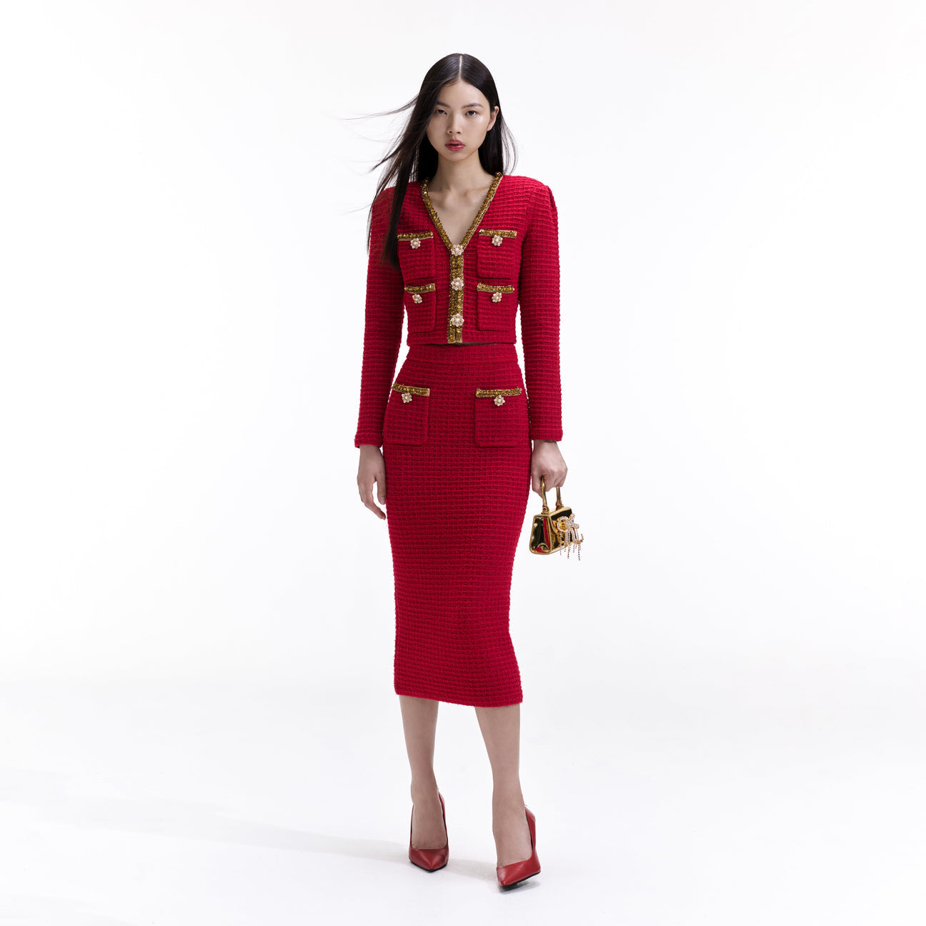 SP Knit V Neck Cardigan & Skirt Set