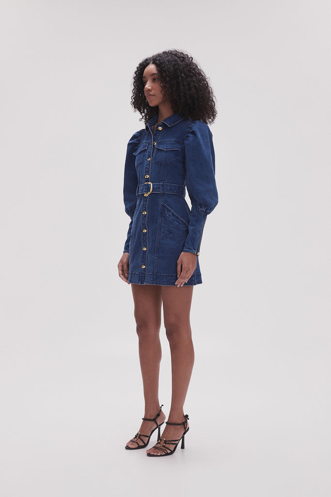 Aj May Denim Long Sleeve Mini Dress