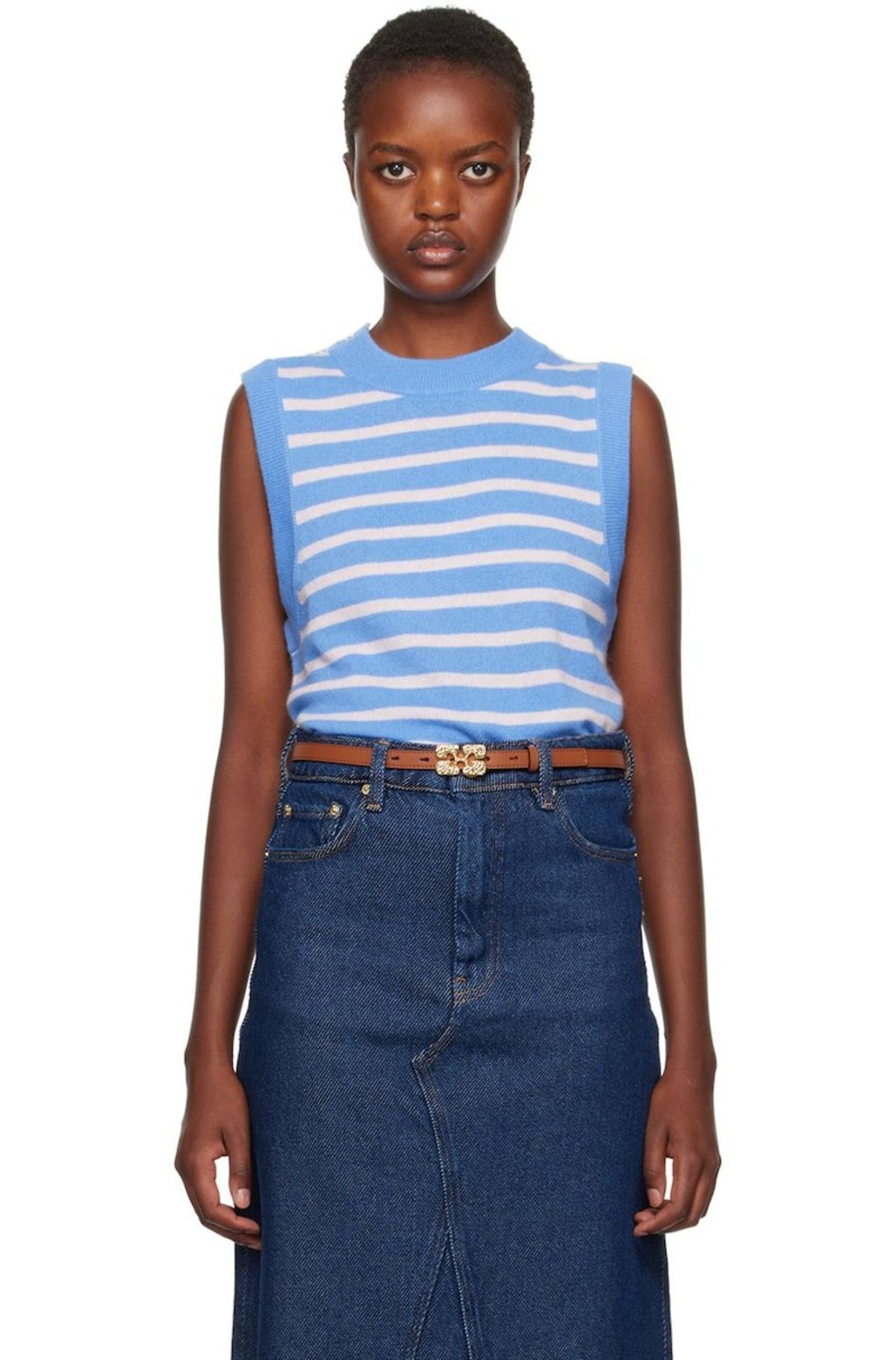 Gnn Blue Striped Vest