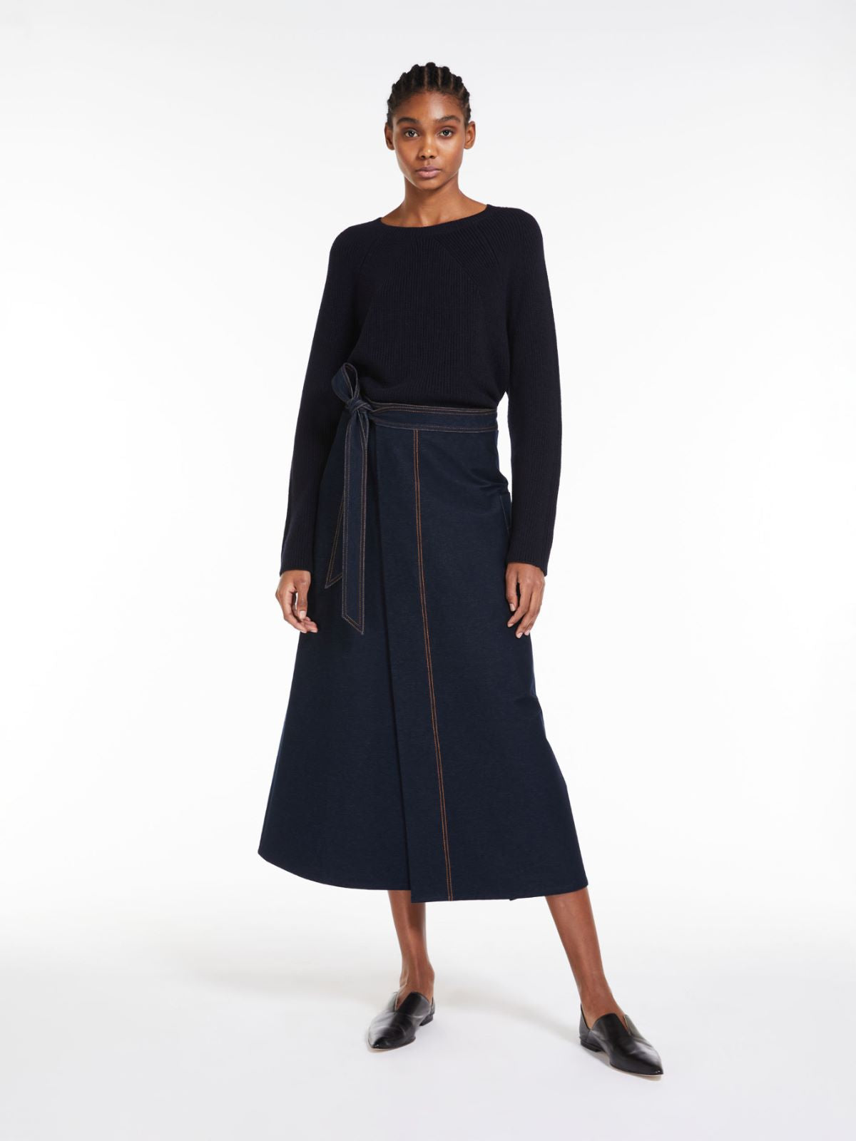 MM Robin Jersey Denim Midi Skirt