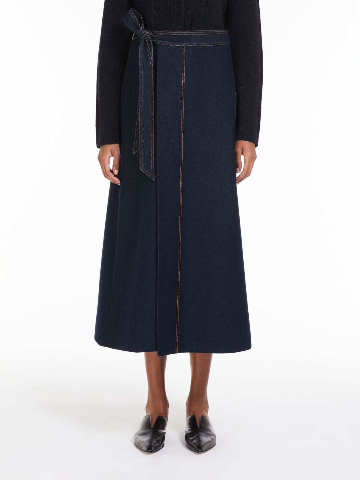 MM Robin Jersey Denim Midi Skirt