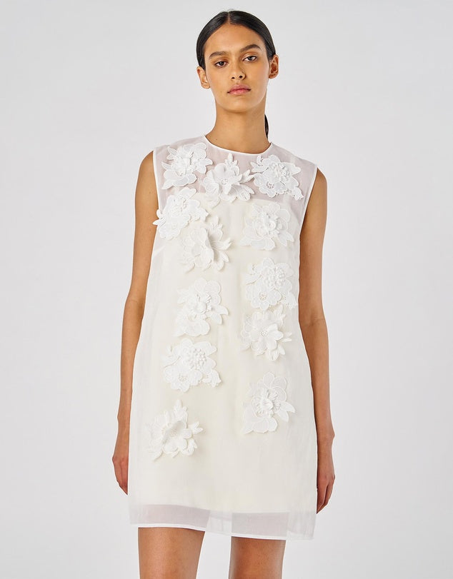 Ortn Lace Flower Sheer Mini Dress