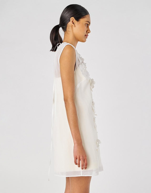 Ortn Lace Flower Sheer Mini Dress