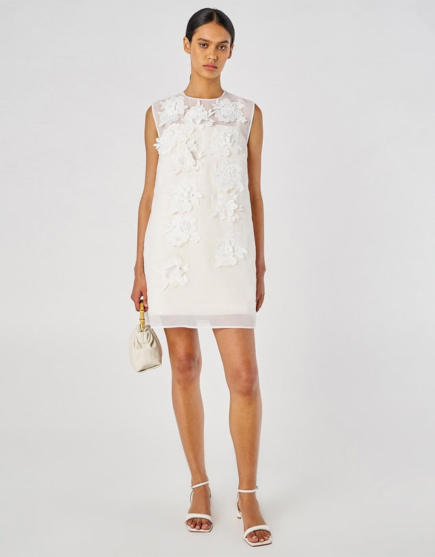 Ortn Lace Flower Sheer Mini Dress
