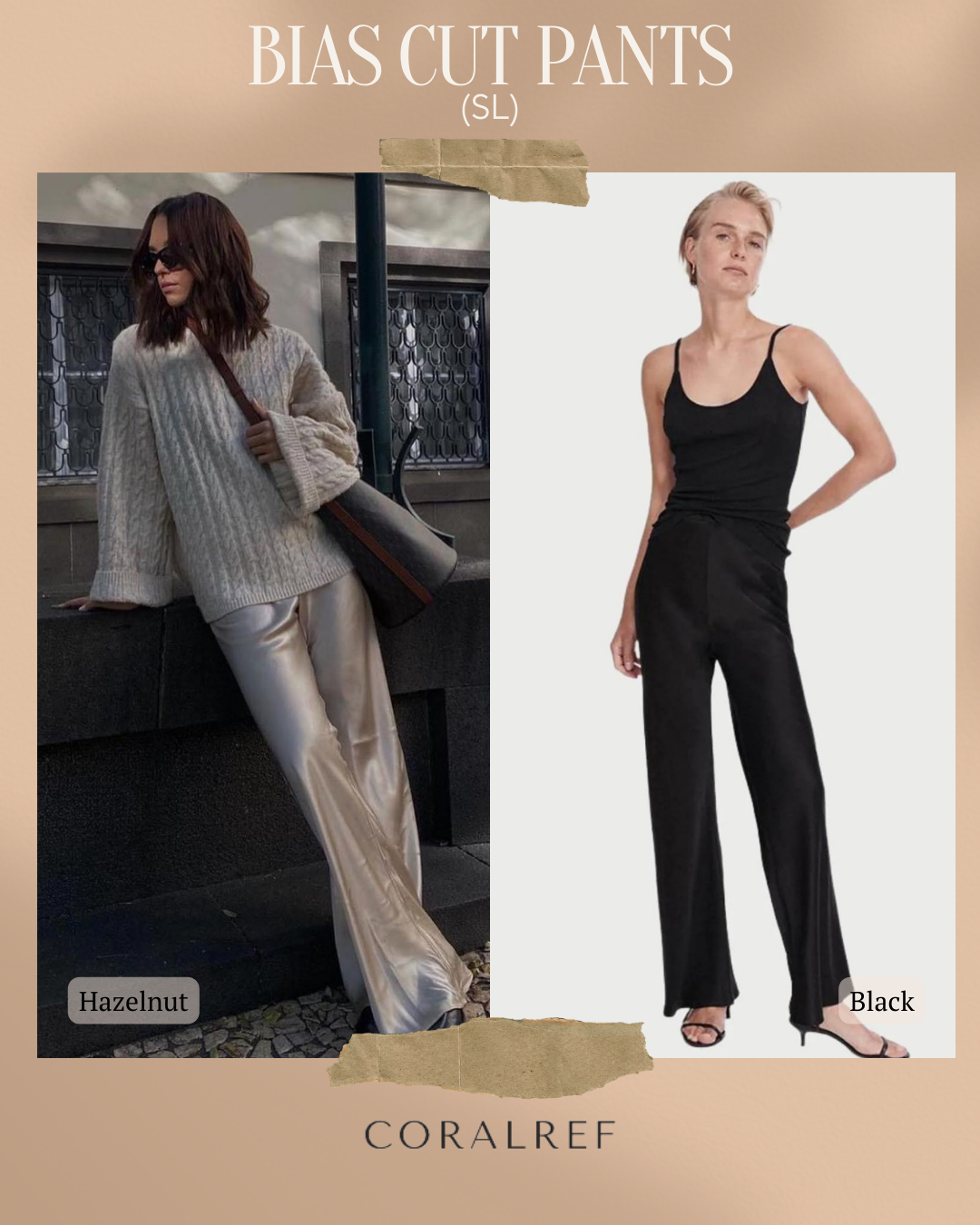 SL Bias Cut Silk Pants - Black/Hazelnut