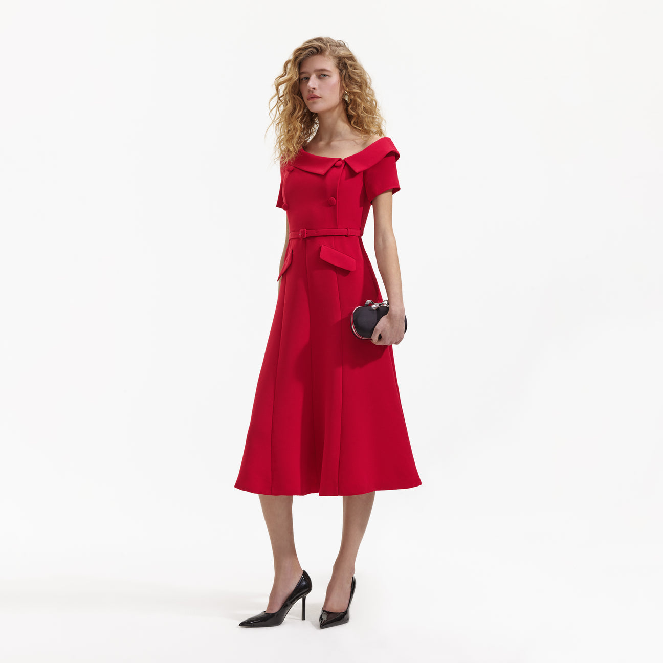 SP Red Tailored Crepe Midi Dress