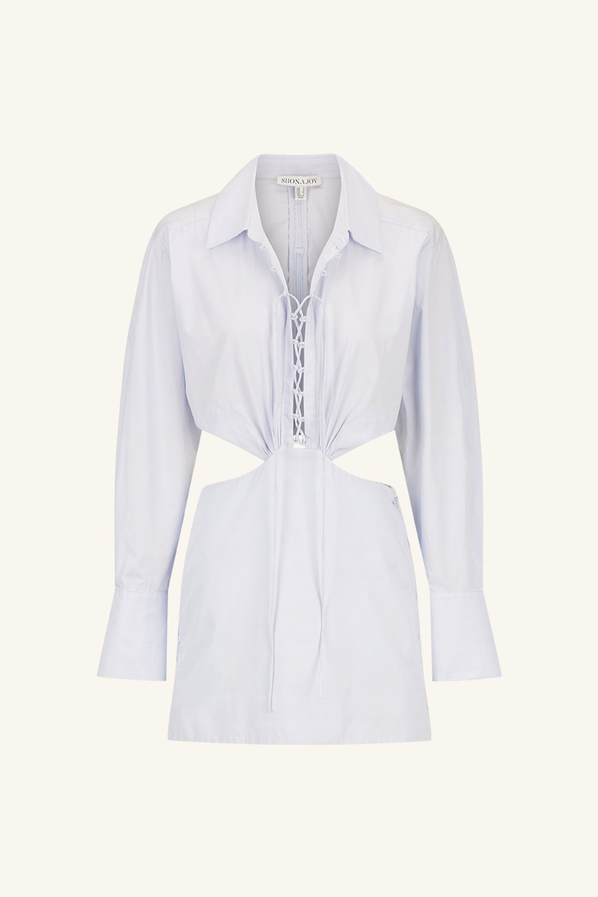 SJ Amada Lace Up Cut Out Shirt Mini Dress - Ice Blue