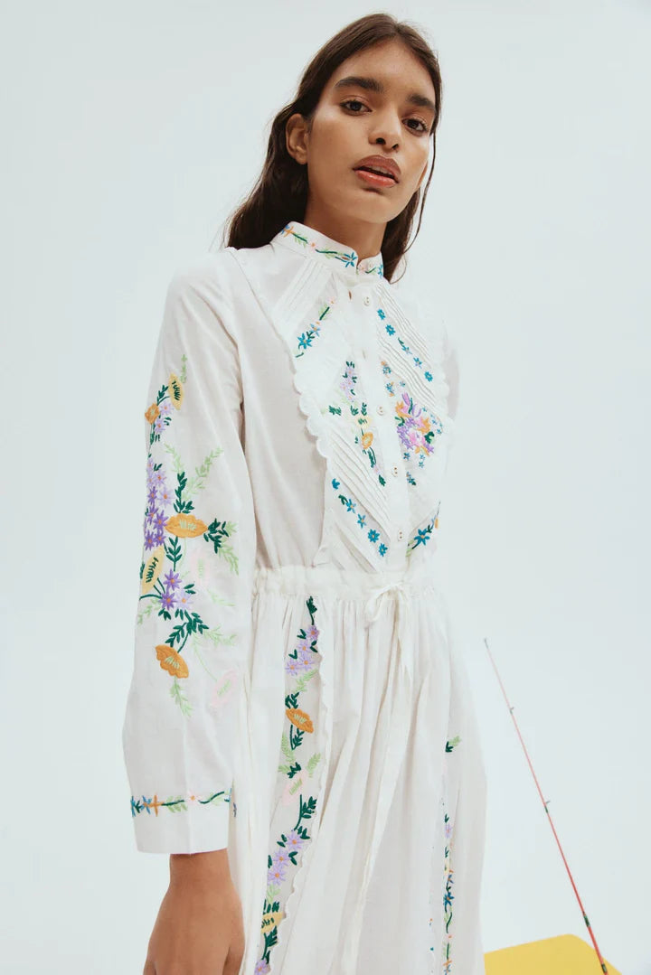 Alms Will Embroidered Midi Shirt Dress