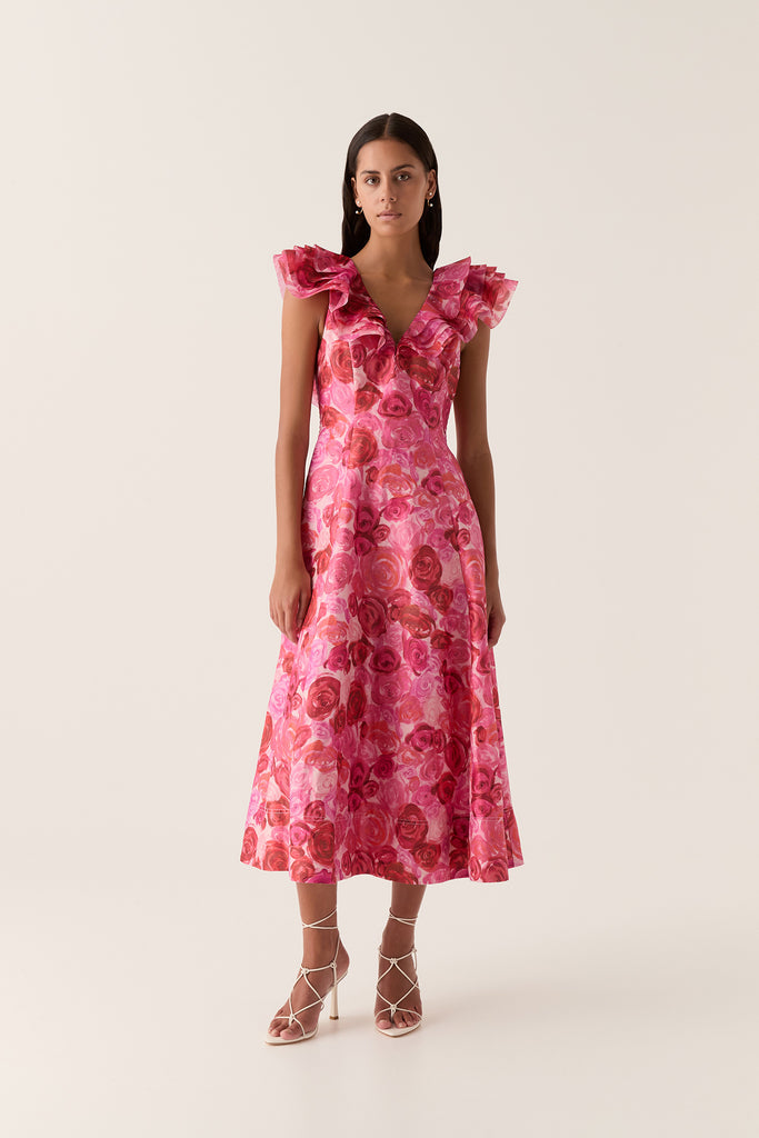 Aj Enchanted Plunge Midi Dress